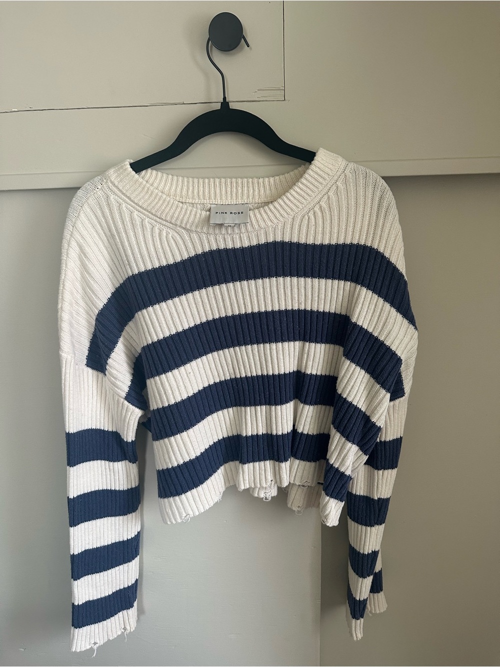 Pink Rose Cream and Navy Ribbed Stripe Sweater